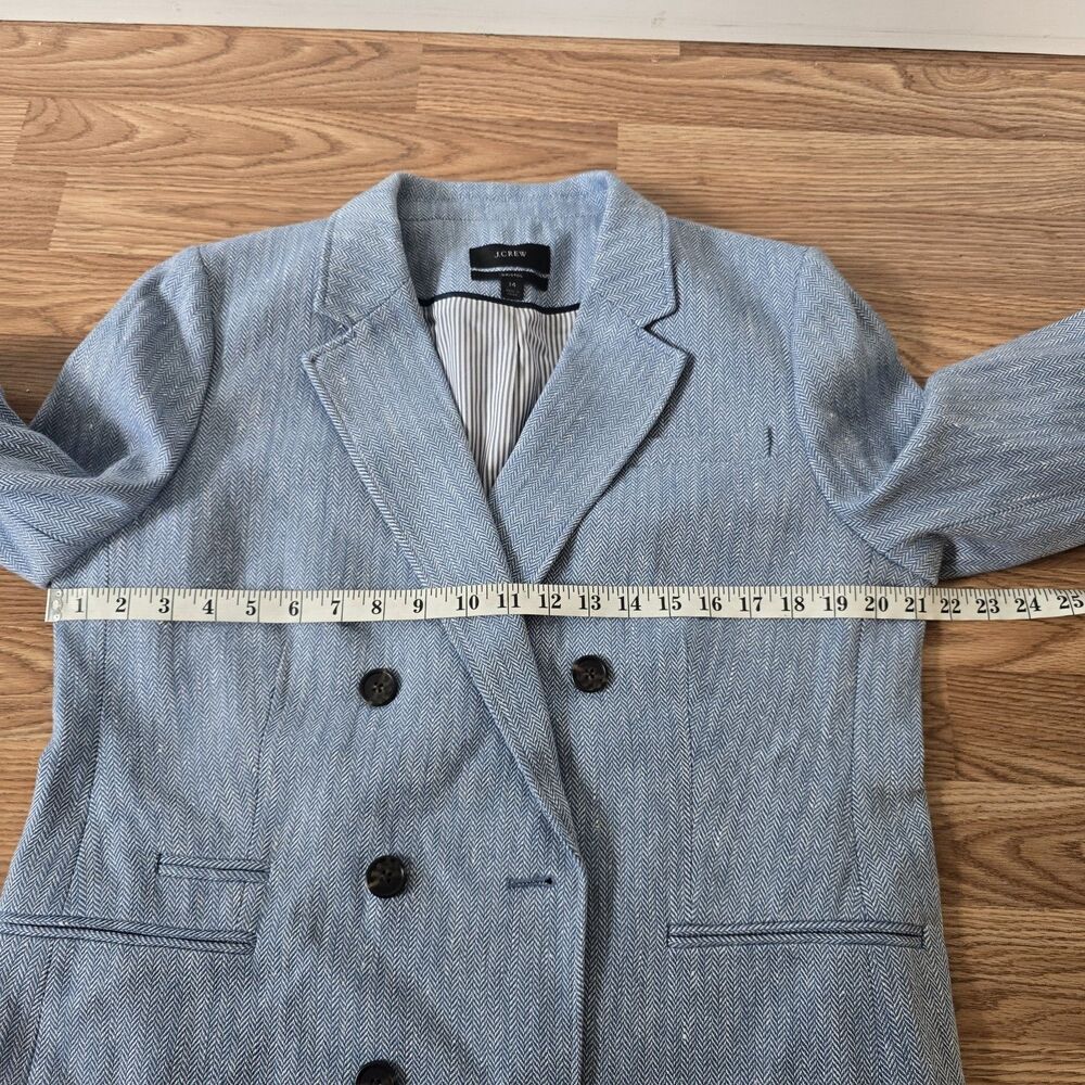 J.Crew Blazer Size 14 Bristol Italian Linen Jacket Double Breasted Herringbone - Picture 11 of 12